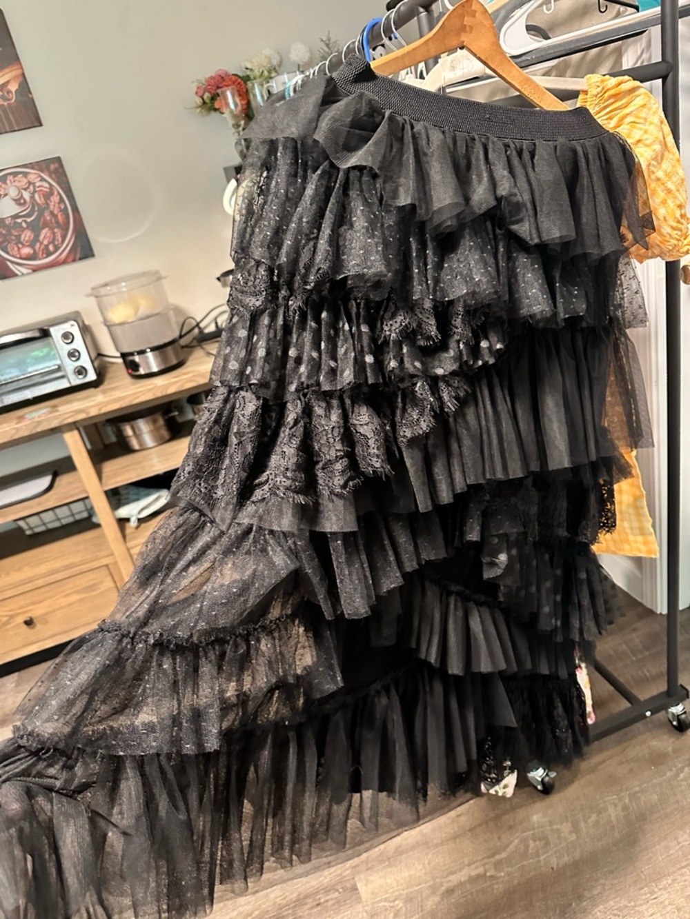 NWT Anthropologie Layered Black Ruffled Tulle Maxi Skirt (XS)